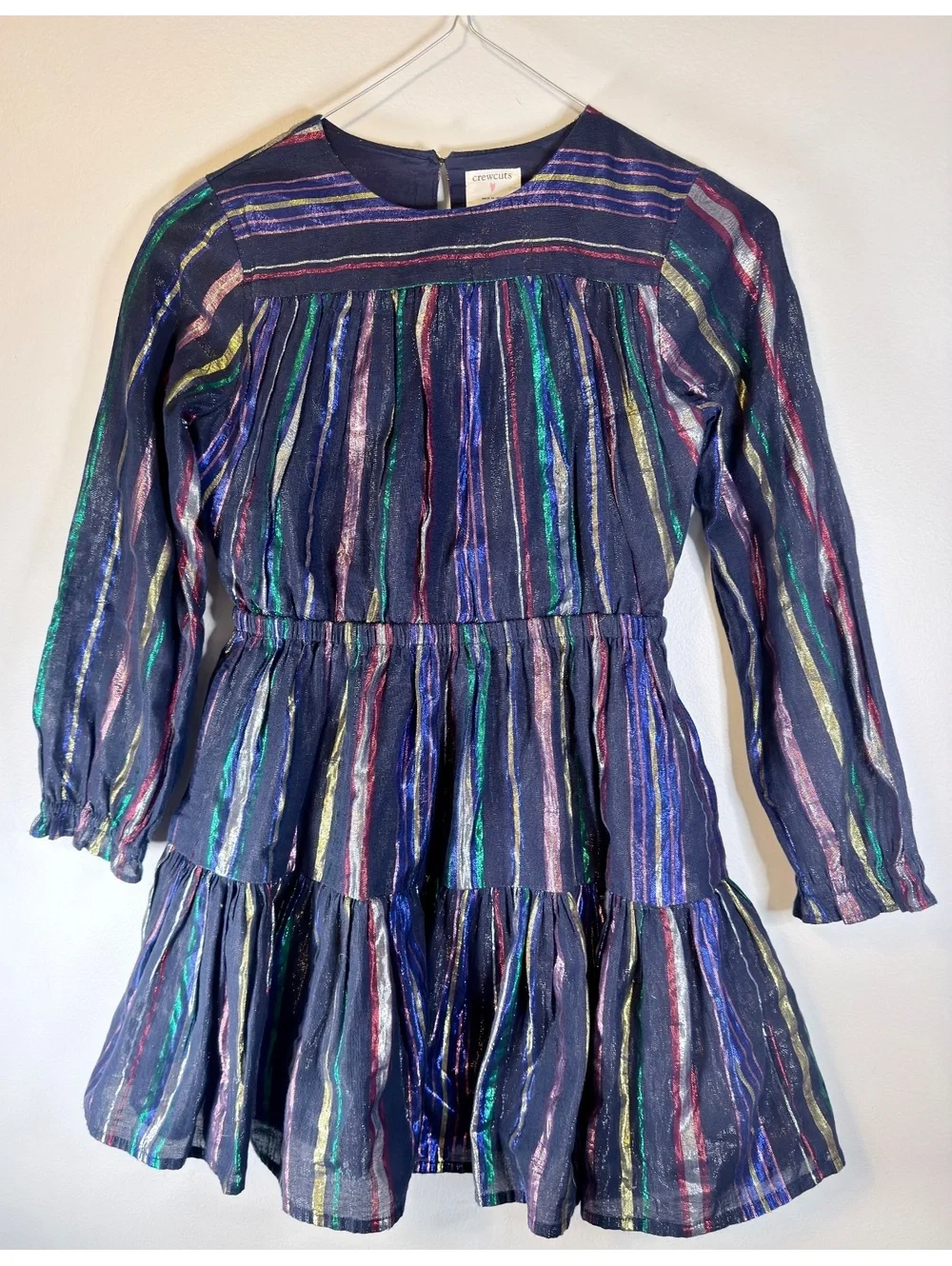 Girls Crewcuts navy and  metallic colors party dress. Size 8
